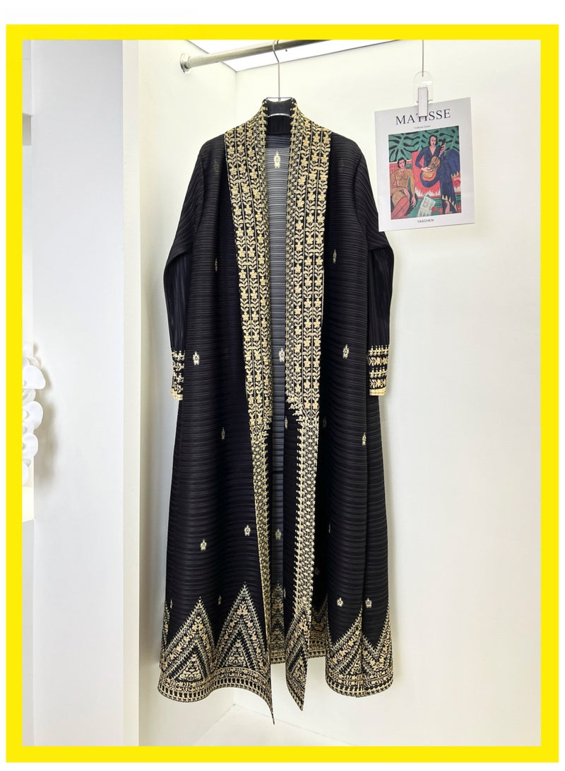 MS MIN Women's Open Front Abaya, Printed Crinkle Texture, Comfortable Polyester Fabric, Loose Fit Long Robe - Image 2