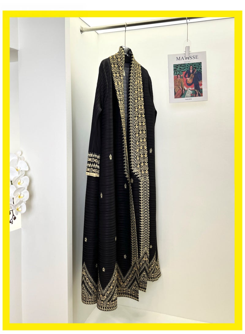 MS MIN Women's Open Front Abaya, Printed Crinkle Texture, Comfortable Polyester Fabric, Loose Fit Long Robe - Image 3