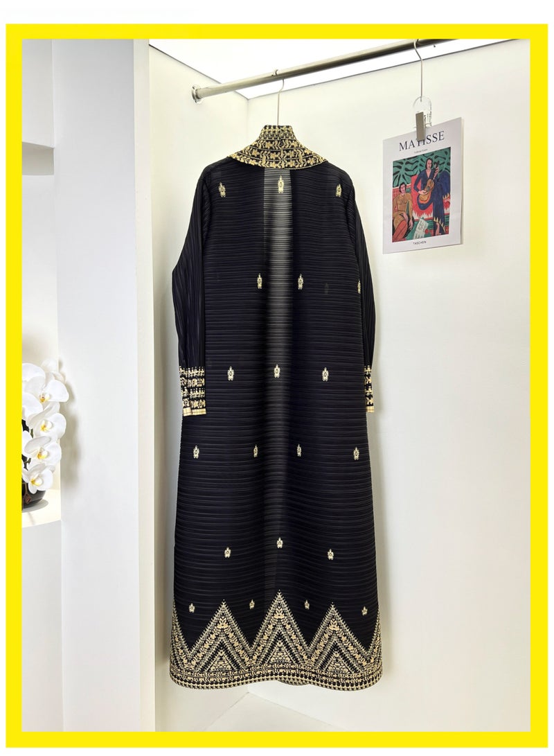 MS MIN Women's Open Front Abaya, Printed Crinkle Texture, Comfortable Polyester Fabric, Loose Fit Long Robe - Image 4