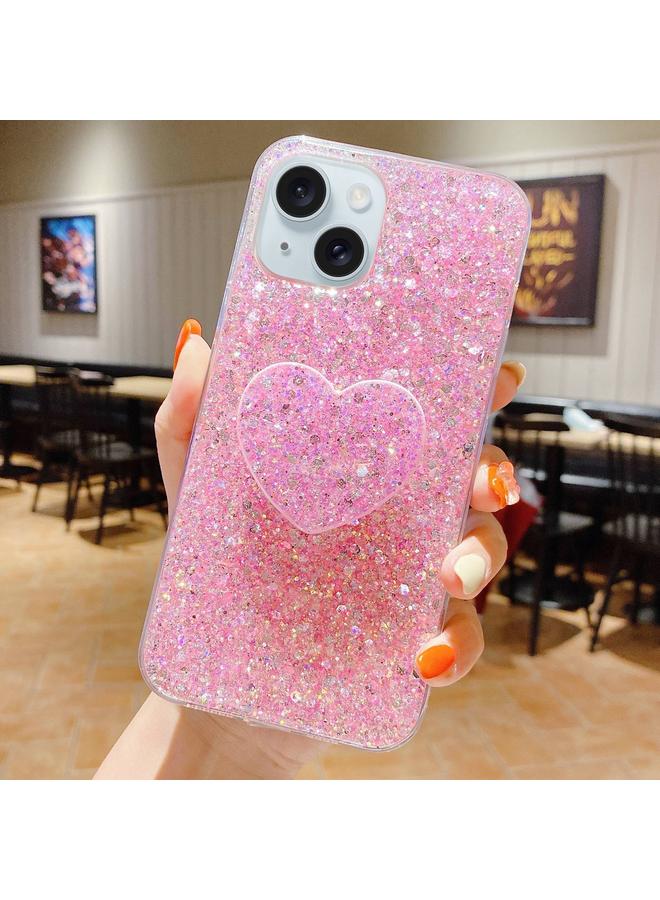 erorex Case For iPhone 14 Starry Sequin Heart Stand Epoxy TPU Phone Case - Image 1