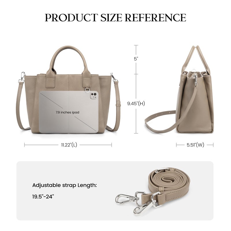 befen Medium Tote Bags for Women with Zipper Soft Real Leather Crossbody Purse and Handbags Designer Top Handle Stachel Purse - Taupe - Image 5