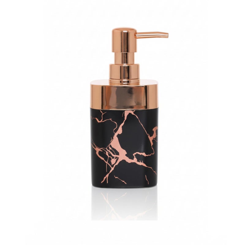 SOBHYS Marble Soap Dispenser with Rose Gold Pump, Refillable Countertop Bottle for Bathroom, Shower & Kitchen, Off-White Black & Greige, 350 ml - SOBHYS (Black) - Image 1
