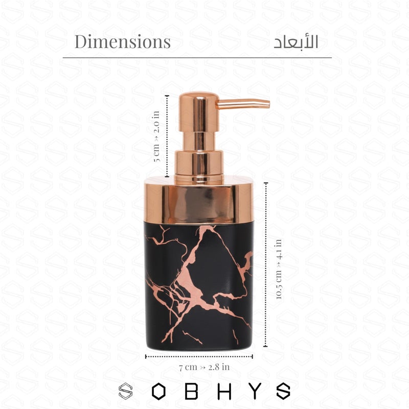 SOBHYS Marble Soap Dispenser with Rose Gold Pump, Refillable Countertop Bottle for Bathroom, Shower & Kitchen, Off-White Black & Greige, 350 ml - SOBHYS (Black) - Image 2