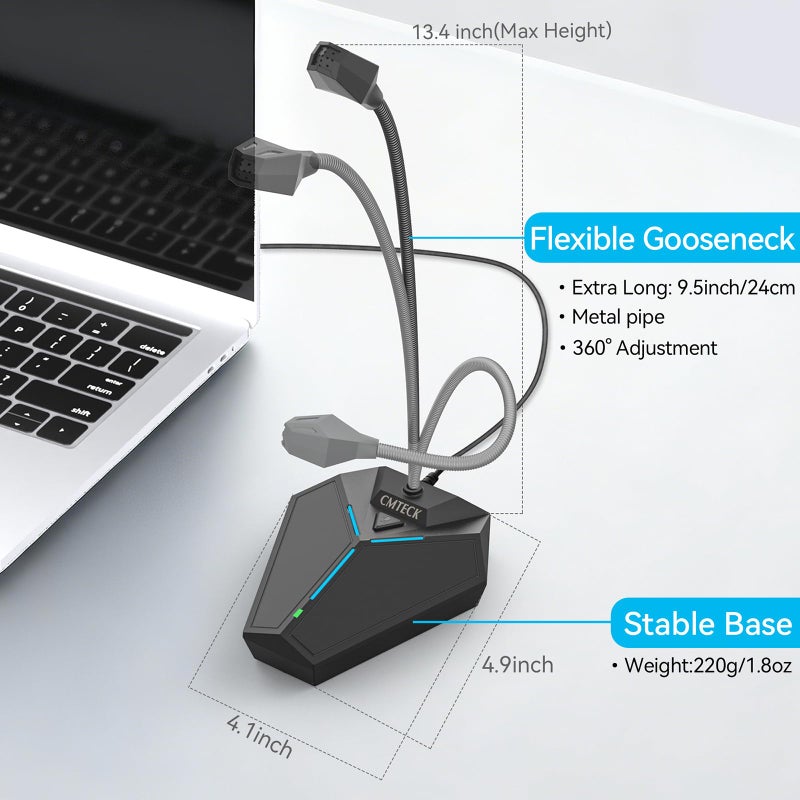 CMTECK USB Computer Microphone, Plug &Play Desktop Omnidirectional Condenser PC Laptop Mic, Mute Button with LED Indicator, Compatible with Windows/Mac, Ideal for YouTube, Skype, Recording, Games(1.8m /6ft) - Image 2