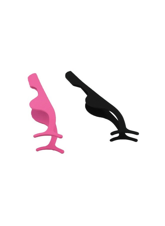Yueton Pack Of 2 Stainless Steel False Eyelashes Extension Applicator Tool Fish Tail Clip Auxiliary Clip Tweezers Nipper Tool (Hot Pink+Black) - Image 3