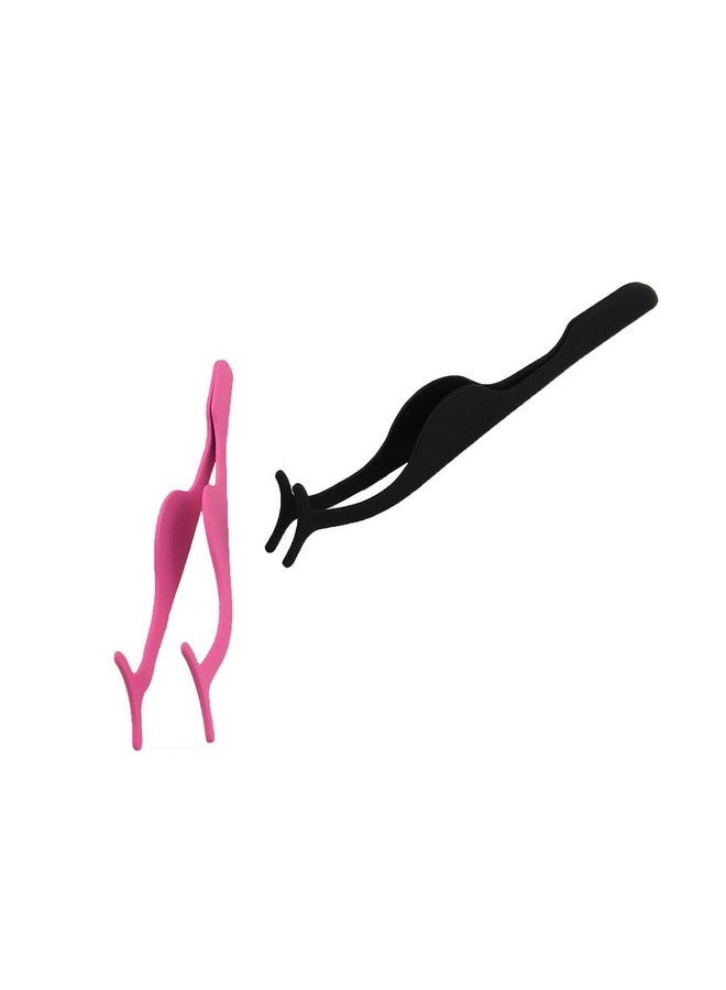 Yueton Pack Of 2 Stainless Steel False Eyelashes Extension Applicator Tool Fish Tail Clip Auxiliary Clip Tweezers Nipper Tool (Hot Pink+Black) - Image 4