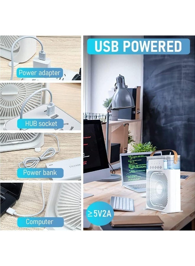 UV Enterprises Portable Humidifier Air Cooler,2 in 1 Desk Air Humidifier Fan,3 Speed 7Color LED Cooling Fan Mini USB with Mist Water Spray Cooler 5V 2A Personal Desk for Bedroom Office Kitchen Dorm - Image 4