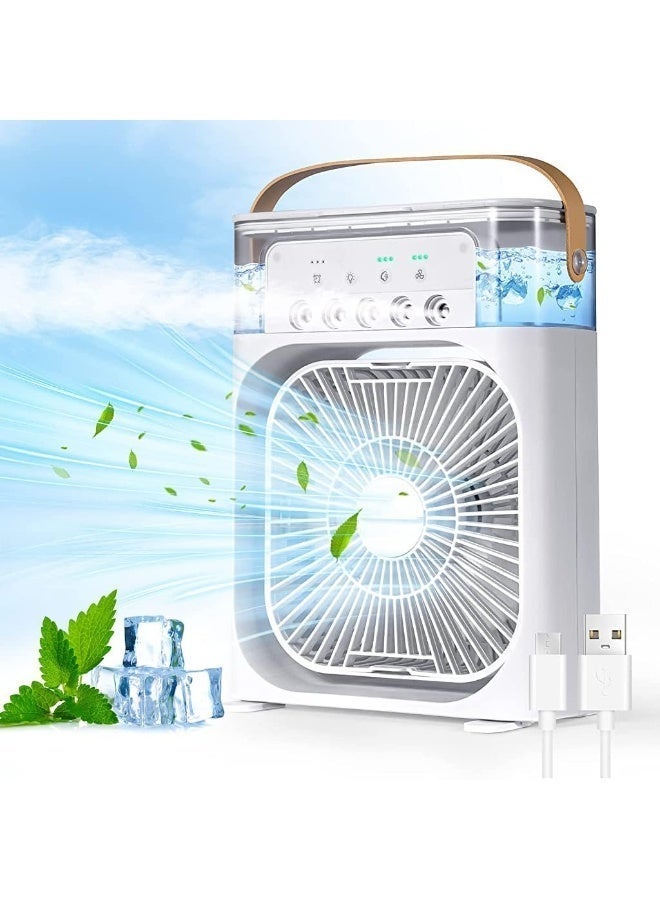 UV Enterprises Portable Humidifier Air Cooler,2 in 1 Desk Air Humidifier Fan,3 Speed 7Color LED Cooling Fan Mini USB with Mist Water Spray Cooler 5V 2A Personal Desk for Bedroom Office Kitchen Dorm - Image 1
