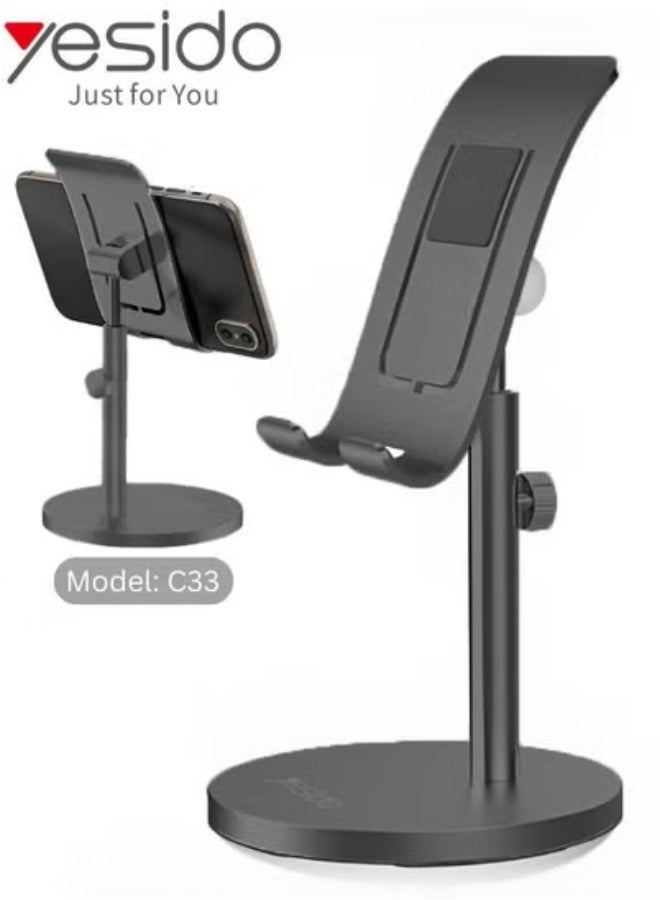 Yesido Adjustable Desktop Mobile and Tablet Holder – Durable Aluminum Alloy Stand for Smartphones and Tablets – Universal Compatibility – Foldable, Lightweight, and Portable Design – Non-Slip Silicone Pads for Stable, Hands-Free Viewing at Home, Office, or Travel - Image 1