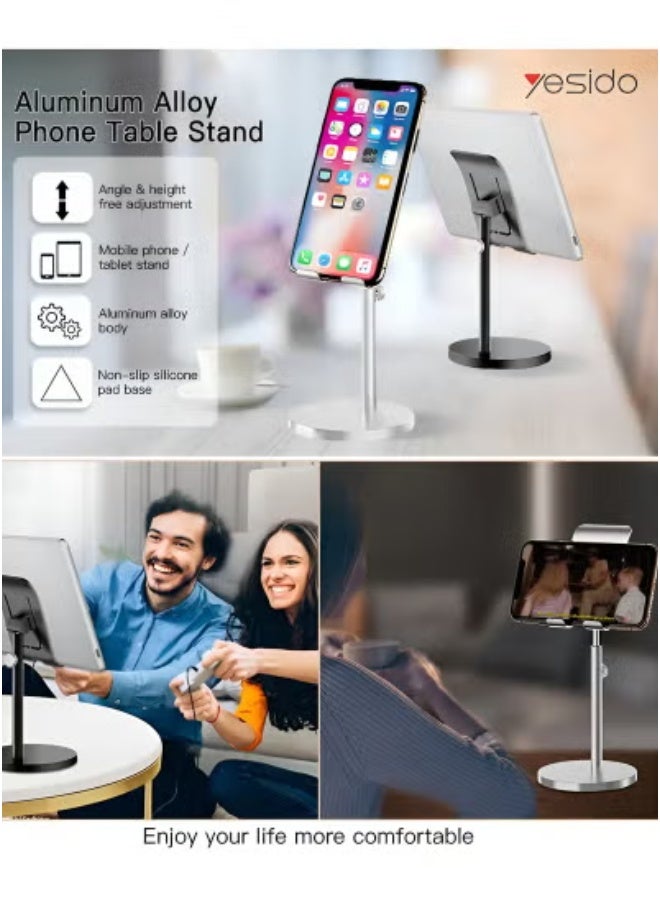 Yesido Adjustable Desktop Mobile and Tablet Holder – Durable Aluminum Alloy Stand for Smartphones and Tablets – Universal Compatibility – Foldable, Lightweight, and Portable Design – Non-Slip Silicone Pads for Stable, Hands-Free Viewing at Home, Office, or Travel - Image 3
