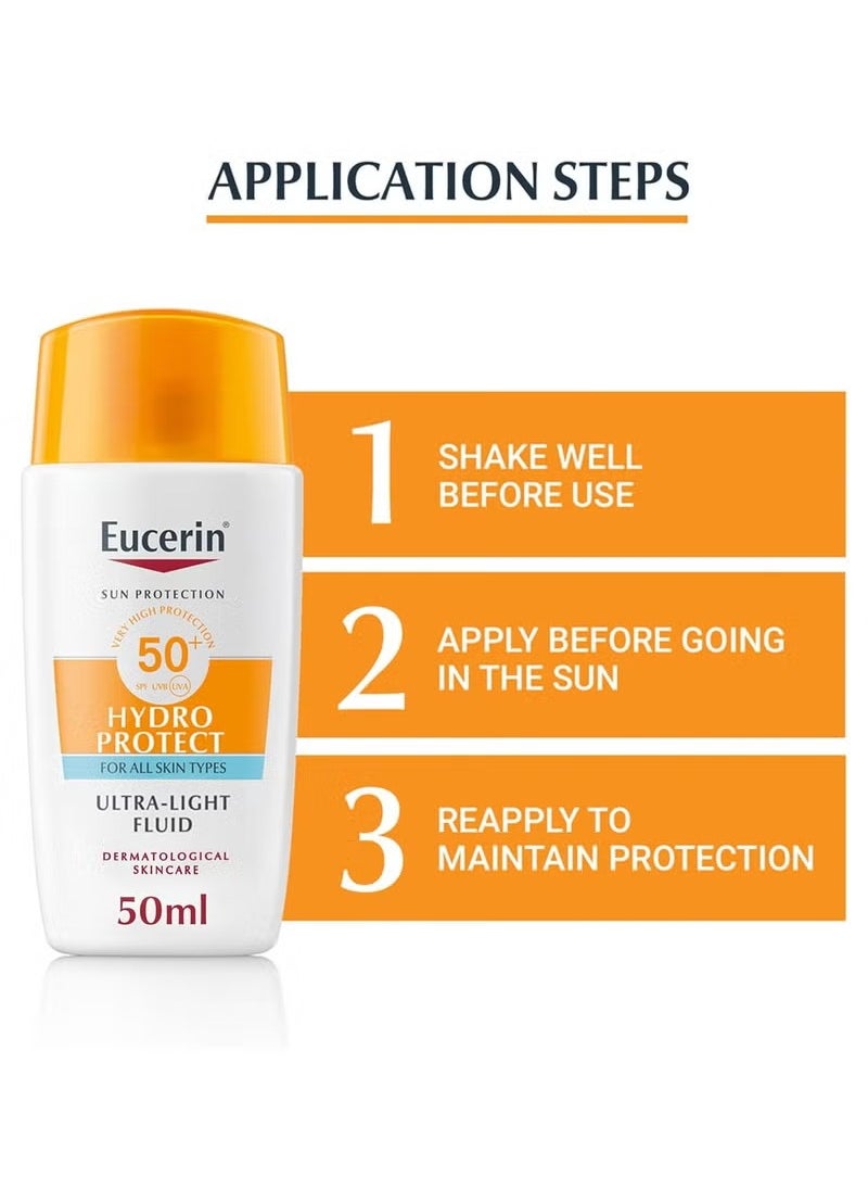 Eucerin Eucerin Sunscreen Hydro Protect Face Ultra Light Fluid, High UVA/UVB Protection, SPF 50+, , 50ml  - Image 2