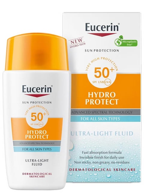 يوسيرين واقي شمس هيدرو بروتكت للوجه سائل خفيف للغاية، حماية عالية من الأشعة فوق البنفسجية الطويلة والمتوسطة، عامل حماية من الشمس 50+، 50 مل