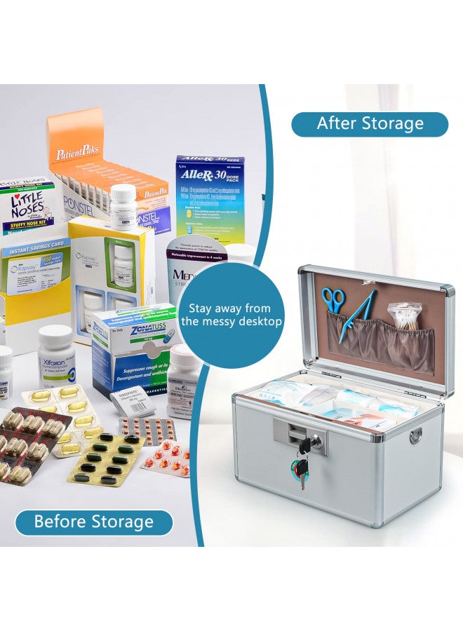 KYODOLED Locking Key Medicine Box,First Aid Key Safe Box with Lock,Key Medication Storage Lock Box for Drugs Use, 10.2'' x 6.2'' x 7.7'' White - Image 1