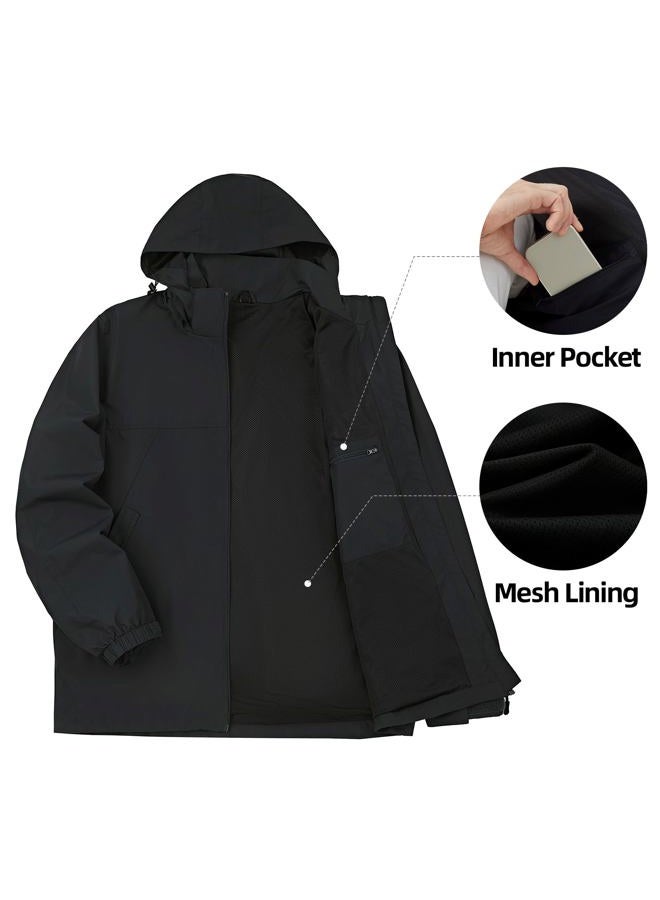 EIGIOO Men's Lightweight Hooded Jacket Waterproof Windbreaker Raincoat Shell Jacket for Outdoor Hiking Traval, Black, L - Image 5