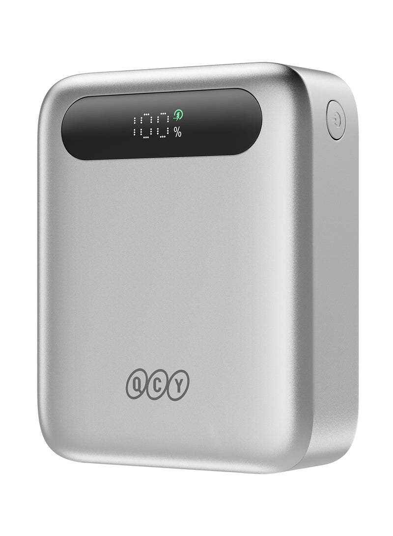 QCY Power Bank 10000mAh 22.5W Fast Charging – Silver - PB10D-S – Portable Charger with USB-C & USB-A Output, PD/QC Fast Charge Support, Compact Travel Power Bank Silver - Image 3