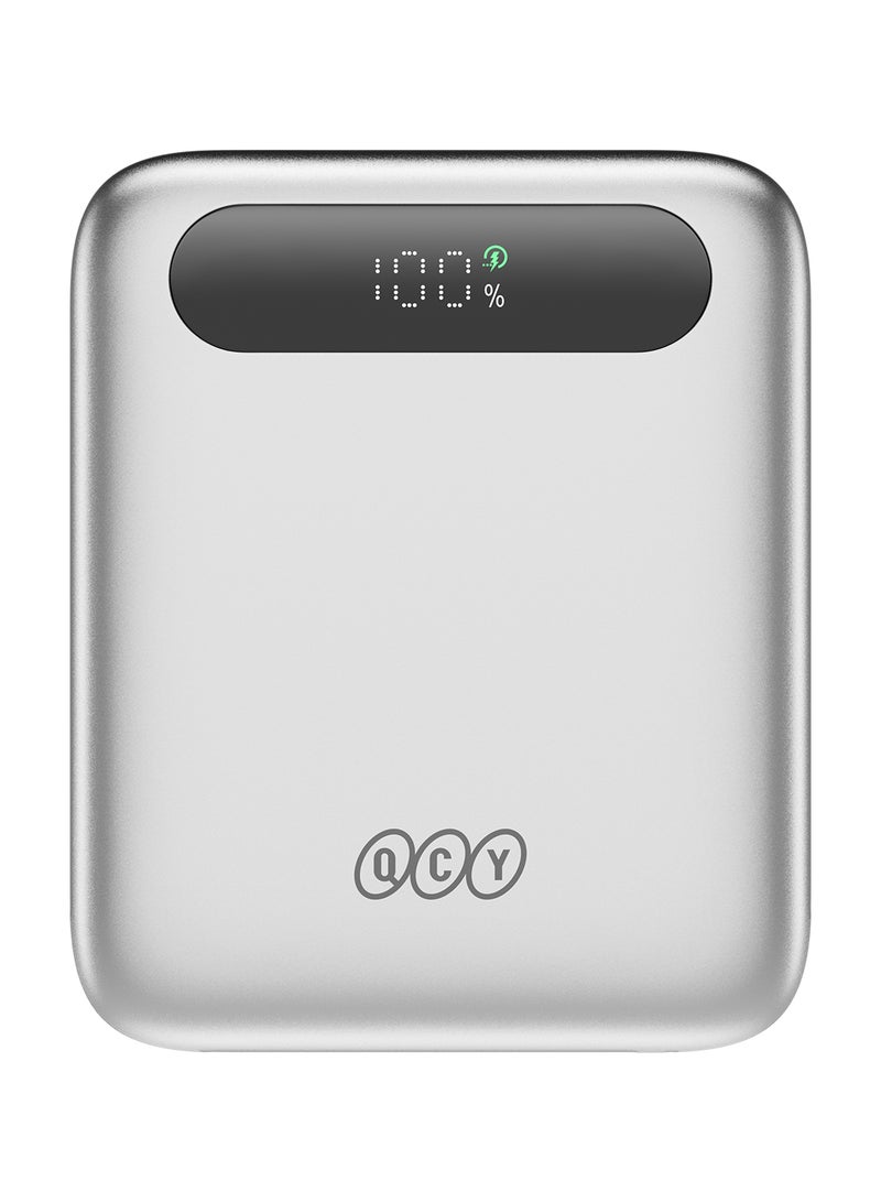 QCY Power Bank 10000mAh 22.5W Fast Charging – Silver - PB10D-S – Portable Charger with USB-C & USB-A Output, PD/QC Fast Charge Support, Compact Travel Power Bank Silver - Image 4