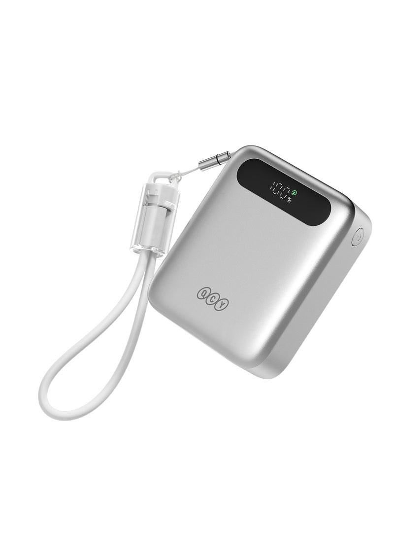 QCY Power Bank 10000mAh 22.5W Fast Charging – Silver - PB10D-S – Portable Charger with USB-C & USB-A Output, PD/QC Fast Charge Support, Compact Travel Power Bank Silver - Image 1