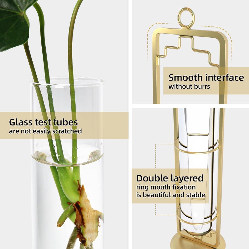 MIPON Plant Propagation Stations,Hanging Glass Propagation Test Tube Vases for Plants with Gold Metal Stand for Hydroponic Cutting Home Garden Office Decor-Gold - Image 5