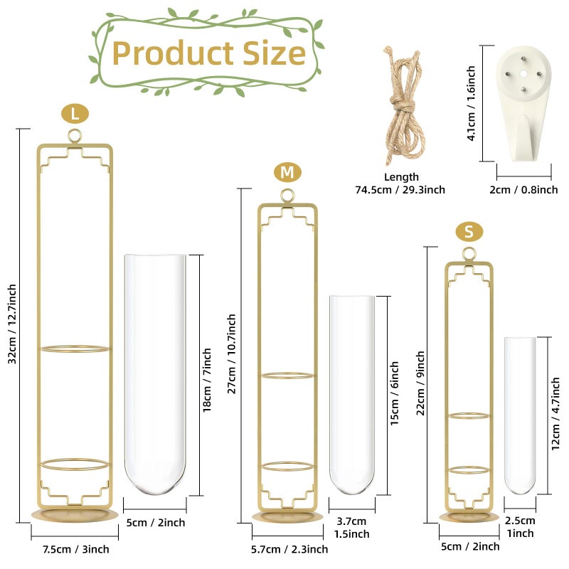 MIPON Plant Propagation Stations,Hanging Glass Propagation Test Tube Vases for Plants with Gold Metal Stand for Hydroponic Cutting Home Garden Office Decor-Gold - Image 2