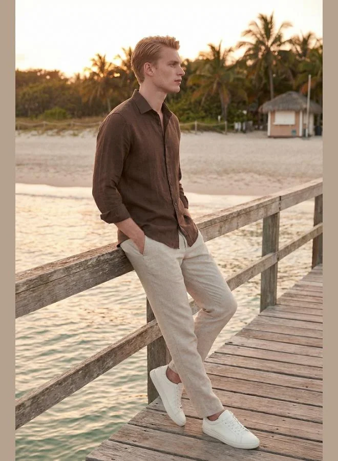 بوراتي Buratti Linen Regular Fit Normal Waist Straight Leg Trousers Men's PANTS CF26S6110228