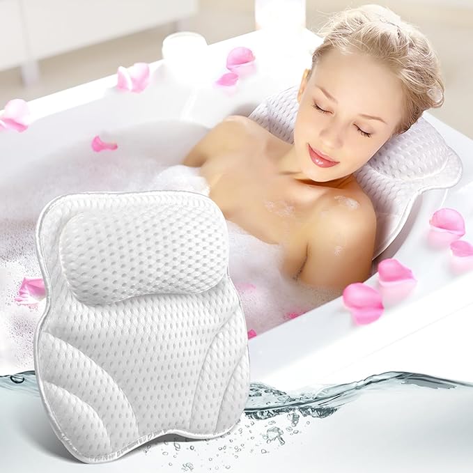 aopow Bath Pillow 4D Air Mesh Waterproof Spa Cushion for Women Men Gifts Luxury Bathtub Pillows with Head Neck Shoulder and Back Support with 6 NonSlip Suction Fits all Bathtub
