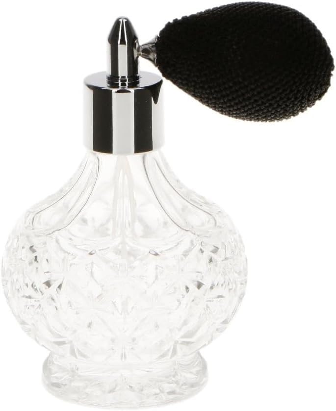 Topxome 100ml Clear Crystal Vintage Style Perfume Bottle Long/Short Spray Tassels Atomizer Pump Refillable Glass Bottles Lady Makeup Tool (Short Black) 