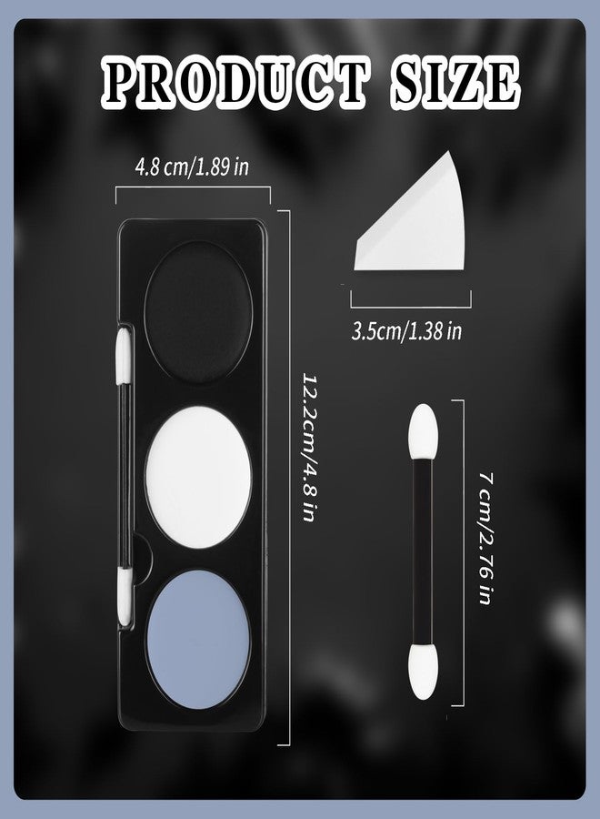 paminify طلاء وجه أسود أبيض رمادي فاتح + 3 قطع إسفنج + فرشاة، 3 ألوان طلاء جسم رمادي لزومبي هيكل عظمي جمجمة، مجموعة مكياج هالوين SFX، عين سوداء للبيسبول/سوفتبول/كرة القدم - Image 5