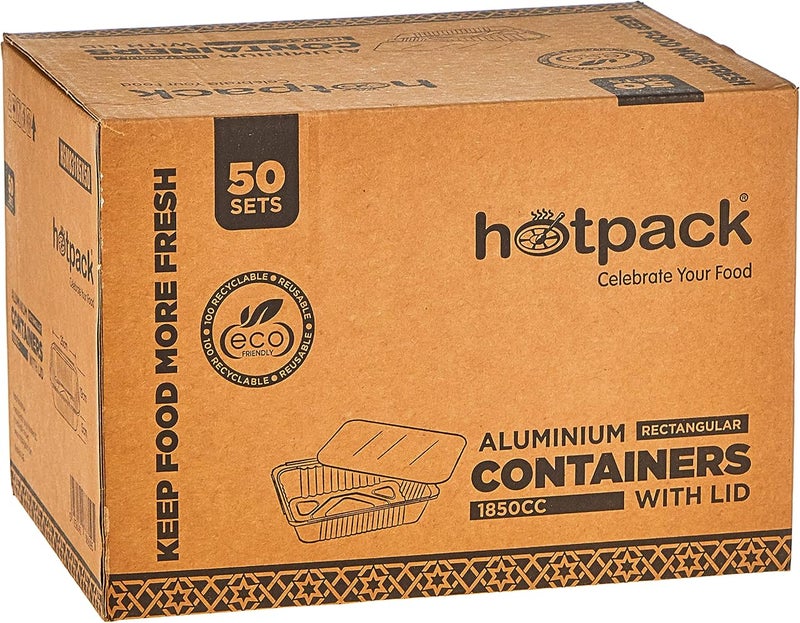 Hotpack Aluminium Rectangle Container 1850Ml With Lid 50 Pieces - Image 1