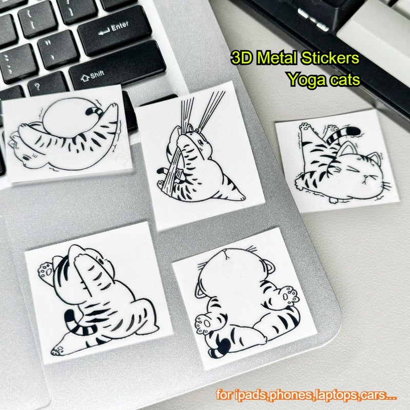 5 Pcs Yoga Cat Stickers For Laptop Phone Car Skateboard Window Decoration - Image 2