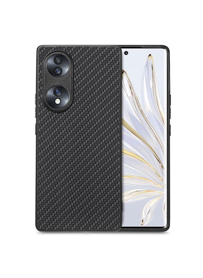 اس-توب جراب لهاتف Honor 70 مصنوع من الجلد وملمس ألياف الكربون وغطاء خلفي للهاتف - Image 1