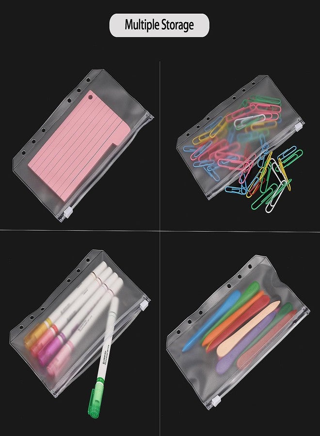 acDesign 24 Pcs Binder Pocket A6 Binder Pockets 6 Holes Zipper Folders Waterproof PVC Document Pouch Filing Bags(Clear) - Image 5