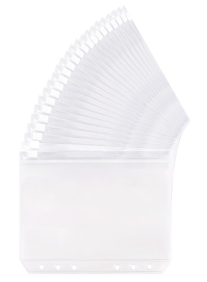acDesign 24 Pcs Binder Pocket A6 Binder Pockets 6 Holes Zipper Folders Waterproof PVC Document Pouch Filing Bags(Clear) - Image 1
