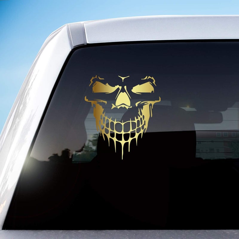 HungMieh Skull Sticker and Decal for Car, Metal Surface, Vinyl Material, 6.97in, Chrome Gold - Image 2
