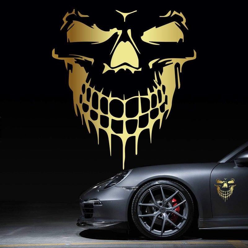 HungMieh Skull Sticker and Decal for Car, Metal Surface, Vinyl Material, 6.97in, Chrome Gold - Image 1
