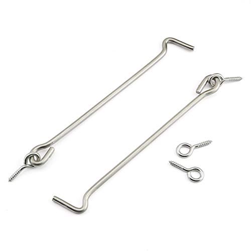 PZRT 2pcs 8Inch Window Lock Hook & Eye Door Latch Stainless Steel Cabin Hook with Screw Eye Pins - Image 1
