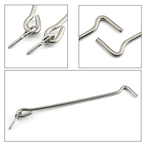 PZRT 2pcs 8Inch Window Lock Hook & Eye Door Latch Stainless Steel Cabin Hook with Screw Eye Pins - Image 2