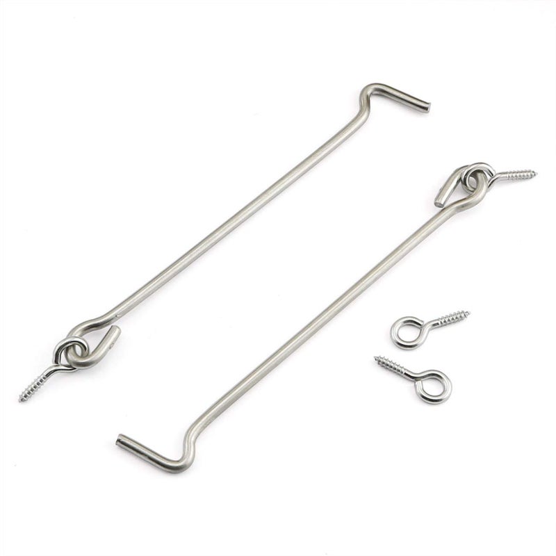 PZRT 2pcs 8Inch Window Lock Hook & Eye Door Latch Stainless Steel Cabin Hook with Screw Eye Pins - Image 5