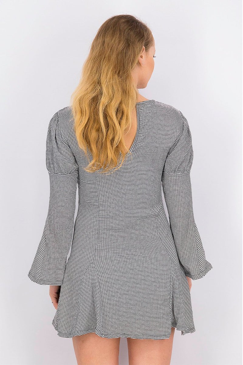 TOPSHOP Women Petite Long Sleeve Checkered Mini Dress, Black - Image 3