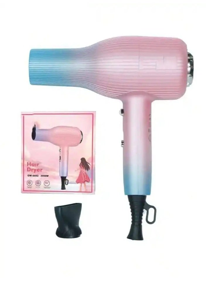Professional High-Power Hair Dryer 3000W - Ionic Fast Drying Blow Dryer with 3 Heat & 2 Speed Settings - Cool Shot Button & Concentrator Nozzle - Anti-Frizz Constant Temperature Care (Pink/Blue Gradient) - Image 4