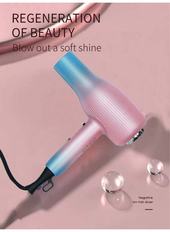 Professional High-Power Hair Dryer 3000W - Ionic Fast Drying Blow Dryer with 3 Heat & 2 Speed Settings - Cool Shot Button & Concentrator Nozzle - Anti-Frizz Constant Temperature Care (Pink/Blue Gradient) - Image 3
