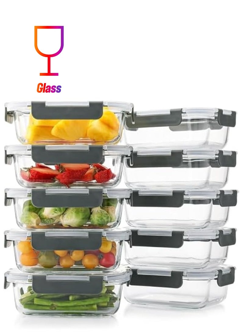 Green Tiger 10-Pack Meal Prep Container Set 22oz,Glass Food Storage Containers with Leak-Proof Locking Lids, Airtight Glass Containers, BPA-Free,Perfect for Kitchen Storage, Microwave - Image 1