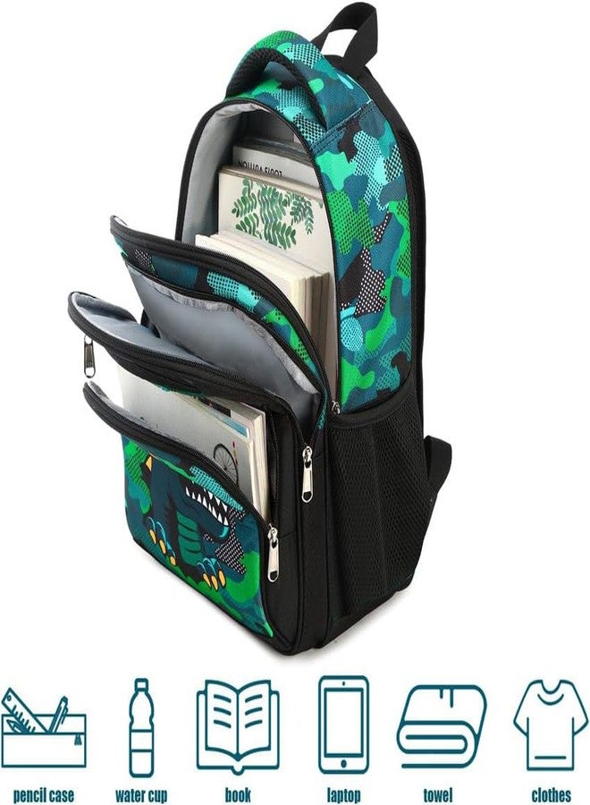 Frantic Waterproof Polyester 26 L 4 Compartment School Backpack With Pencil/Staionery Pouch School Bag Class 1 to 8 Daypack Picnic Bag For School Going Boys & Girls(RR_4Zipper_Black_Dianasour_24_A) - Image 2