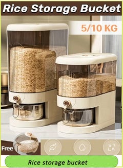 Reelyo Rice storage bucket Transparent grain storage box Large capacity multi-size storage box for 5/10 kg rice Built-in insect-proof box with precision measuring cup For kitchen...  - Image 1