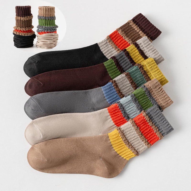 ANIDL 5 Pairs Colorful Striped Crew Socks Retro Sporty Tube Sock Casual Scrunch Slouch Socks Women (5 Pairs-socks set A) - Image 4
