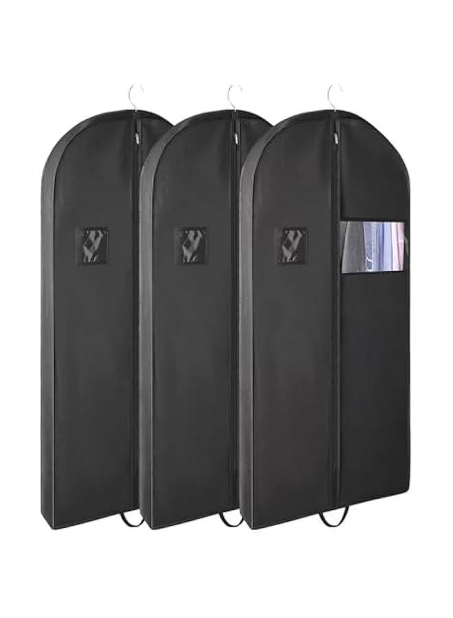 HOOKOR 3 PCS 60Garment Bags For Travel,Heavy Duty Garment Bag For Clothes Closet Storage,Gusseted Suit Bags For Men Travel,Hanging Travel Garment Bags For Clothes,Dress,Coats,Jackets (Black)  - Image 1