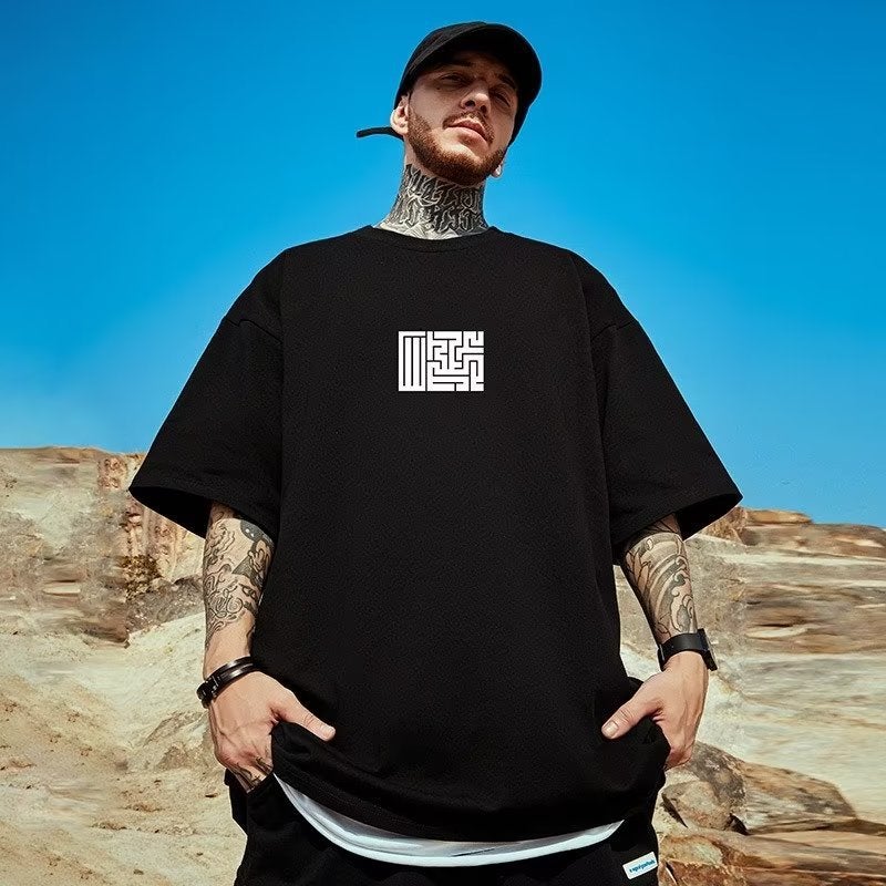 Heavy American Letter Printed Short Sleeve T-Shirt Men'S Plus Size Black Round Neck Cotton Half Sleeve Shirt Fashion - Image 3