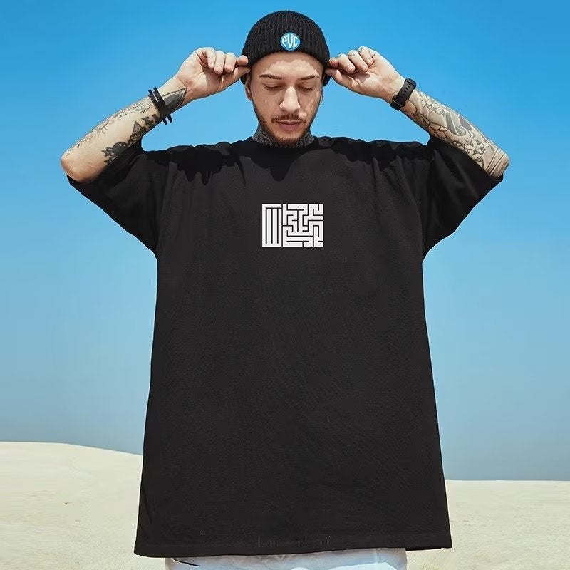 Heavy American Letter Printed Short Sleeve T-Shirt Men'S Plus Size Black Round Neck Cotton Half Sleeve Shirt Fashion - Image 5