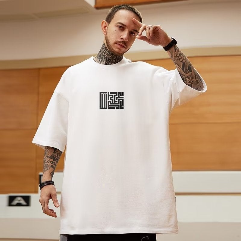 Heavy American Letter Printed Short Sleeve T-Shirt Men'S Plus Size Black Round Neck Cotton Half Sleeve Shirt Fashion - Image 4