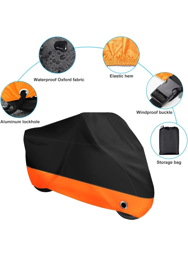 Motorcycle Cover,All Season Black&Orange Waterproof Outdoor Sun Motorcycle Cover,Fits up to 116" Motors(XXXL) - Image 2