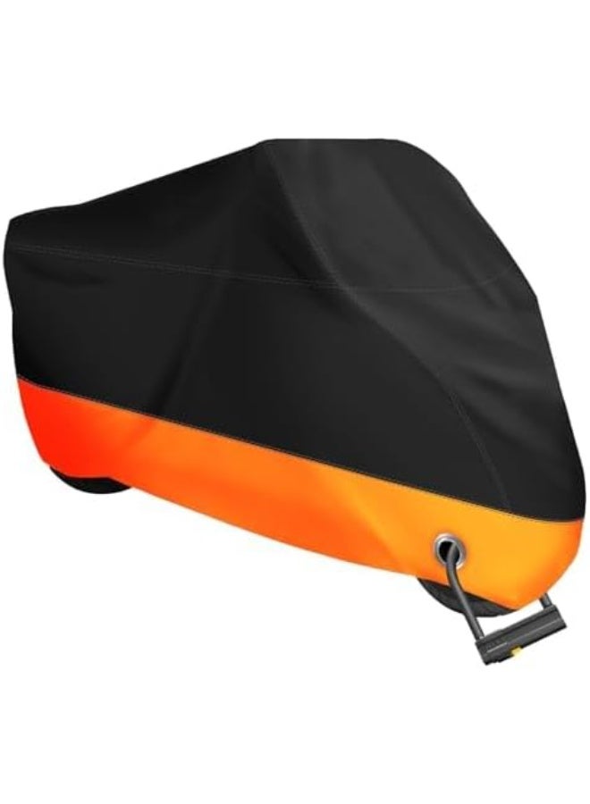 Motorcycle Cover,All Season Black&Orange Waterproof Outdoor Sun Motorcycle Cover,Fits up to 116" Motors(XXXL) - Image 1